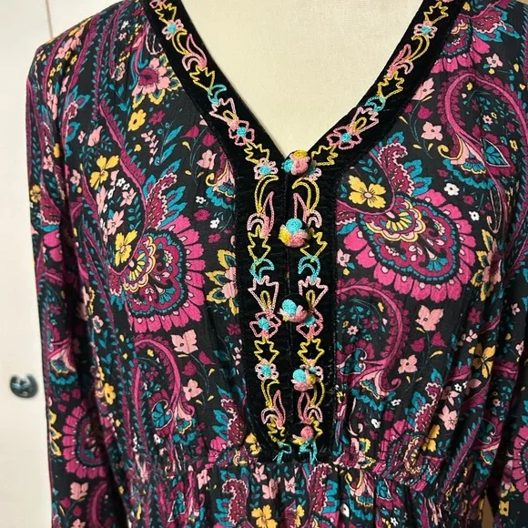 Soft Surroundings Vibrant Paisley Long Sleeve Dress - Picture 2 of 4